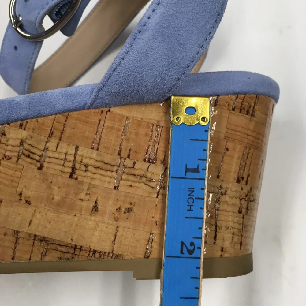 Stuart Weitzman Suede Leather Ankle Strap Platform Sandals 7 Light Blue Spring